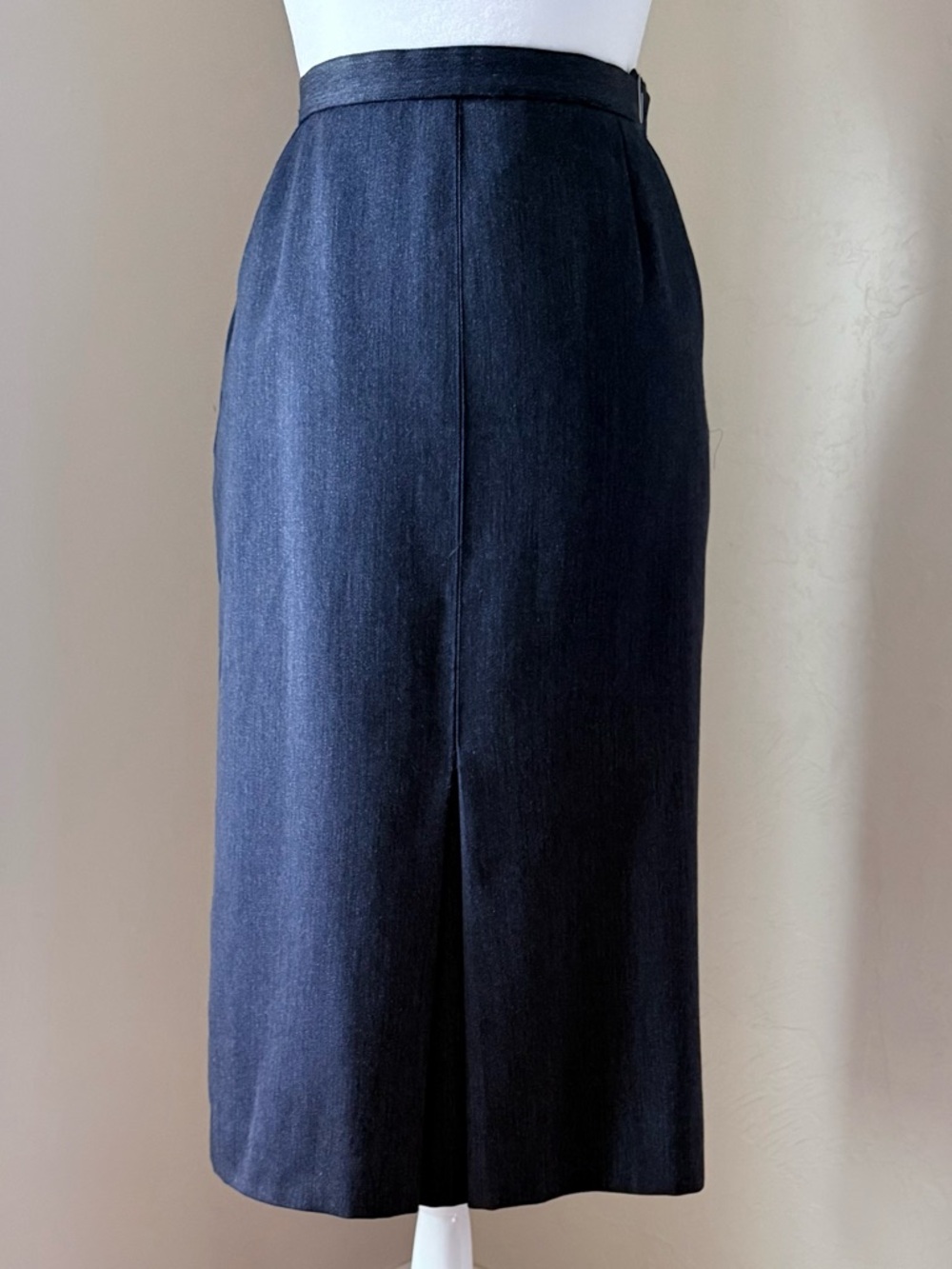 Vintage 1980s Chanel Karl Lagerfeld Blue Wool Blend Kick Pleat Midi Skirt XS